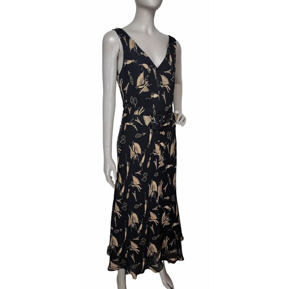 Vintage 90s 100% Silk Black Gold Paris Flamenco Dancer All Over Print Dress - Picture 1 of 9